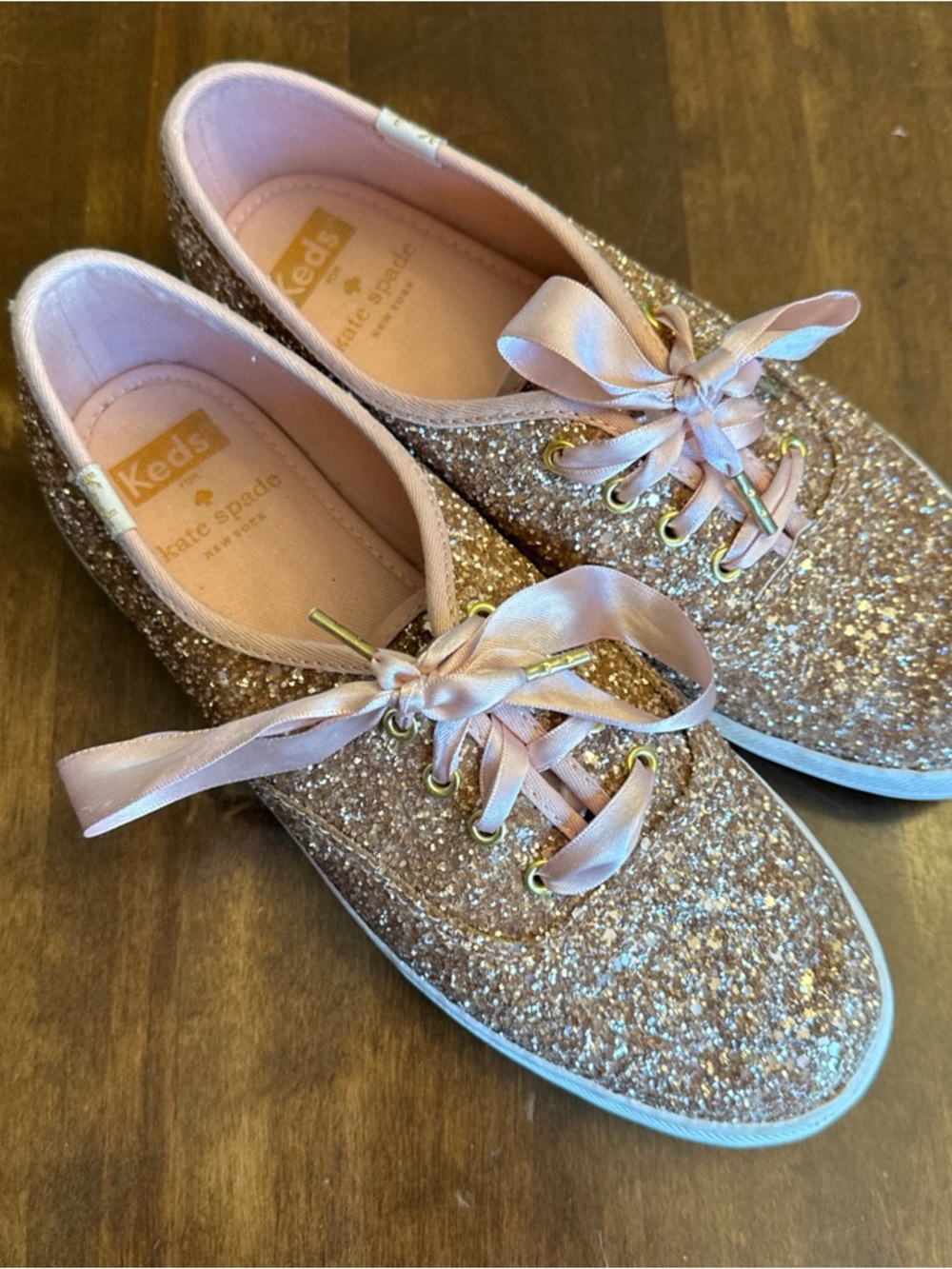 Keds x Kate Spade Champion Glitter Sneaker Rose Gold Size US 6 Lace Laces